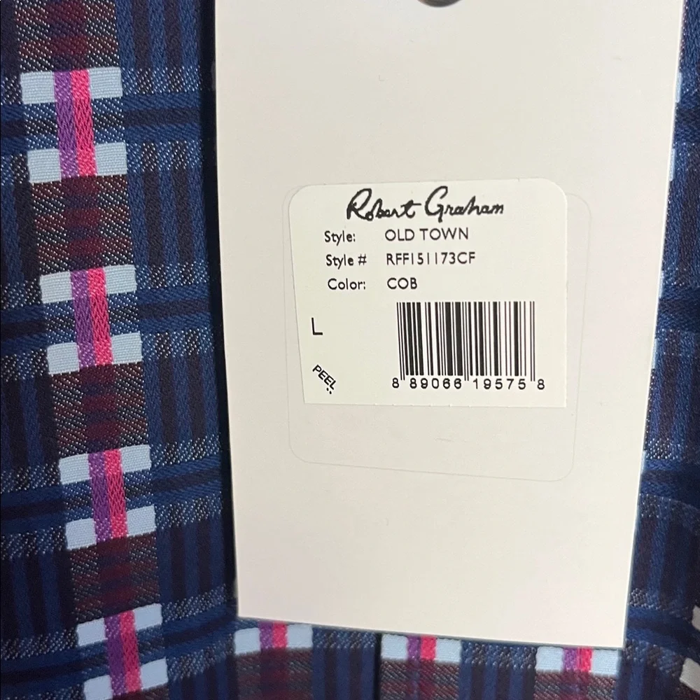 Robert Graham Navy Plaid Button-Down with Pink & White Accents - Picture 3 of 4